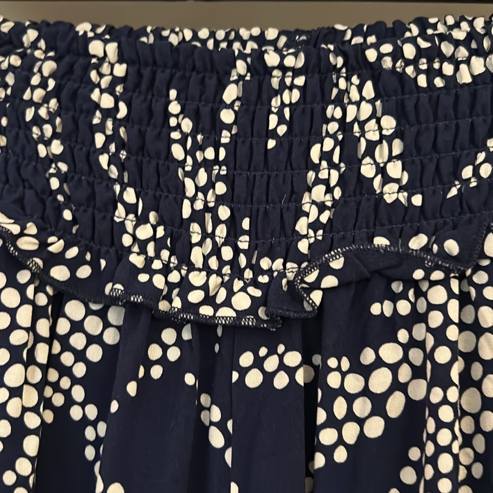 Polka Dot Leaf Print Wide Leg Pants Navy + White NEW Smocked Waist Size Medium - Picture 3 of 8